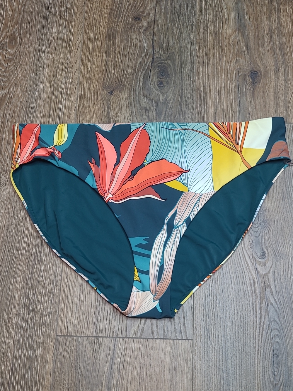 Calia Floral Print Women's Bikini Bottom in Teal and Coral Large